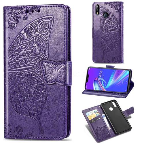 Embossing Mandala Flower Butterfly Leather Wallet Case for Asus Zenfone Max (M2) ZB633KL - Dark Purple