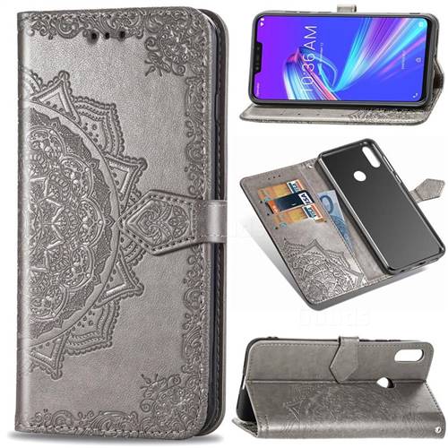 Embossing Imprint Mandala Flower Leather Wallet Case for Asus Zenfone Max (M2) ZB633KL - Gray