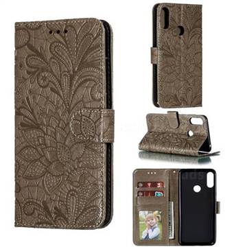 Intricate Embossing Lace Jasmine Flower Leather Wallet Case for Asus Zenfone Max (M2) ZB633KL - Gray