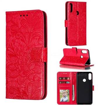 Intricate Embossing Lace Jasmine Flower Leather Wallet Case for Asus Zenfone Max (M2) ZB633KL - Red
