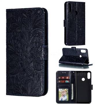 Intricate Embossing Lace Jasmine Flower Leather Wallet Case for Asus Zenfone Max (M2) ZB633KL - Dark Blue