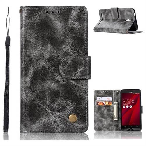 Luxury Retro Leather Wallet Case for Asus Zenfone Go ZC500TG - Gray
