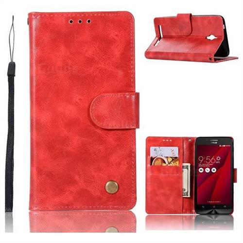 Luxury Retro Leather Wallet Case for Asus Zenfone Go ZC500TG - Red
