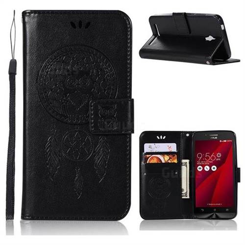 Intricate Embossing Owl Campanula Leather Wallet Case for Asus Zenfone Go ZC500TG - Black