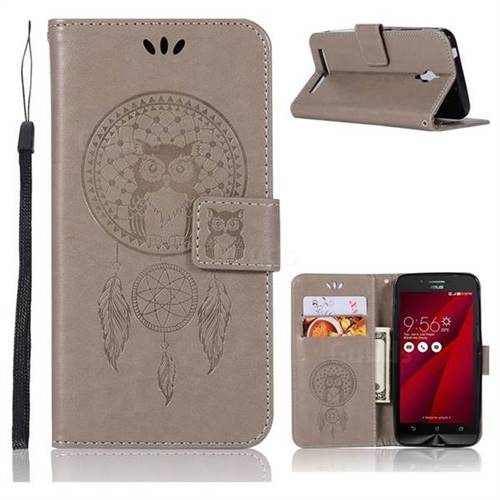 Intricate Embossing Owl Campanula Leather Wallet Case for Asus Zenfone Go ZC500TG - Grey