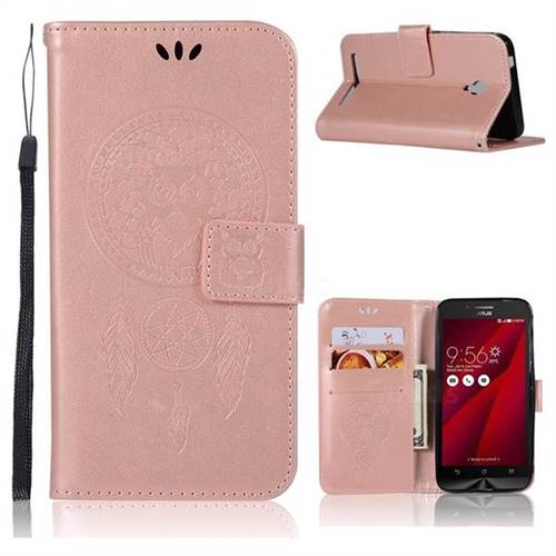 Intricate Embossing Owl Campanula Leather Wallet Case for Asus Zenfone Go ZC500TG - Rose Gold