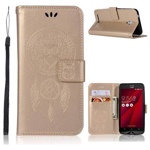 Intricate Embossing Owl Campanula Leather Wallet Case for Asus Zenfone Go ZC500TG - Champagne