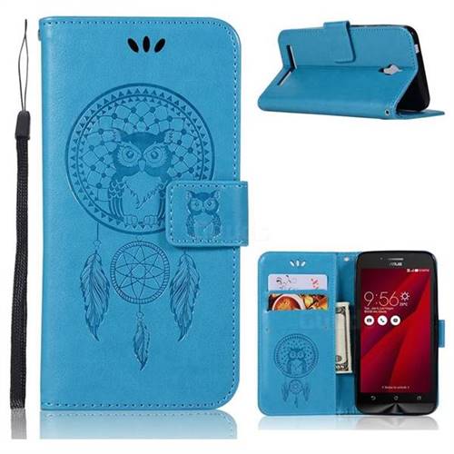 Intricate Embossing Owl Campanula Leather Wallet Case for Asus Zenfone Go ZC500TG - Blue