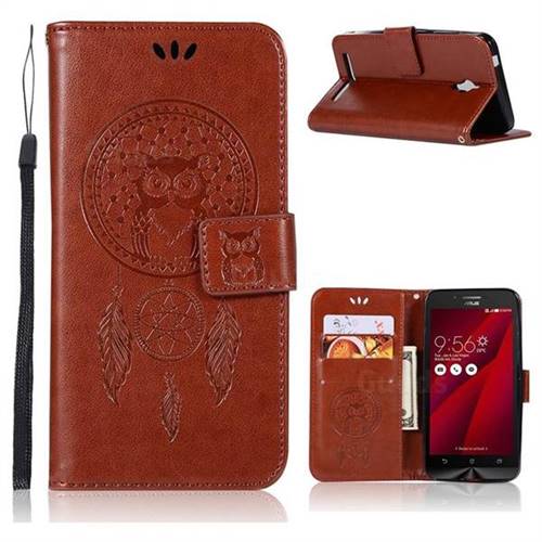 Intricate Embossing Owl Campanula Leather Wallet Case for Asus Zenfone Go ZC500TG - Brown