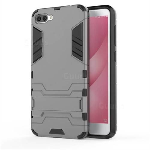 Armor Premium Tactical Grip Kickstand Shockproof Dual Layer Rugged Hard Cover for Asus Zenfone 4 Max ZC520KL - Gray