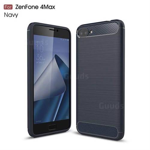 Luxury Carbon Fiber Brushed Wire Drawing Silicone TPU Back Cover for Asus Zenfone 4 Max ZC520KL - Navy