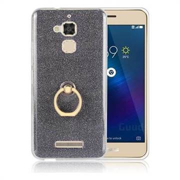 Luxury Soft TPU Glitter Back Ring Cover with 360 Rotate Finger Holder Buckle for Asus Zenfone 3 Max ZC520TL - Black