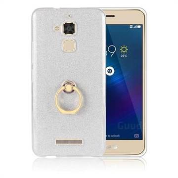 Luxury Soft TPU Glitter Back Ring Cover with 360 Rotate Finger Holder Buckle for Asus Zenfone 3 Max ZC520TL - White