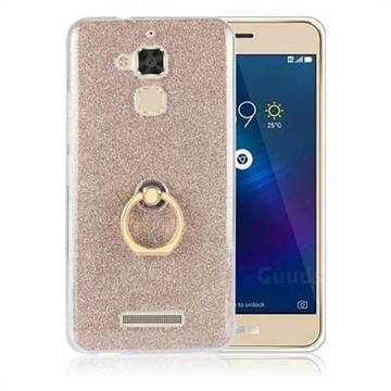 Luxury Soft TPU Glitter Back Ring Cover with 360 Rotate Finger Holder Buckle for Asus Zenfone 3 Max ZC520TL - Golden