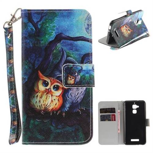 Oil Painting Owl Hand Strap Leather Wallet Case for Asus Zenfone 3 Max ZC520TL