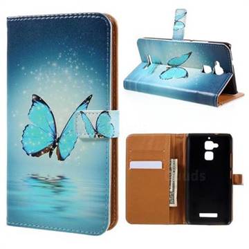 Sea Blue Butterfly Leather Wallet Case for Asus Zenfone 3 Max ZC520TL