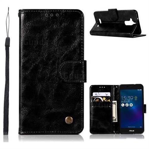 Luxury Retro Leather Wallet Case for Asus Zenfone 3 Max ZC520TL - Black