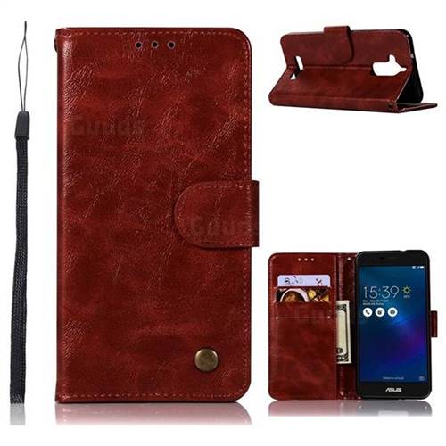 Luxury Retro Leather Wallet Case for Asus Zenfone 3 Max ZC520TL - Wine Red