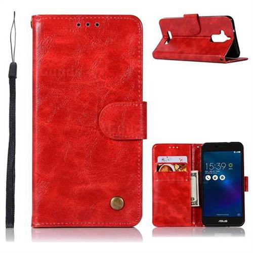 Luxury Retro Leather Wallet Case for Asus Zenfone 3 Max ZC520TL - Red