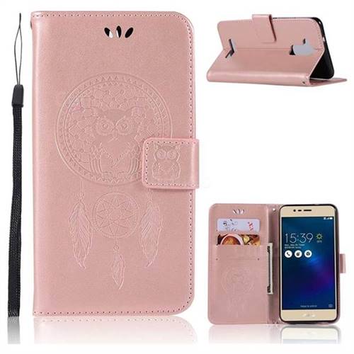 Intricate Embossing Owl Campanula Leather Wallet Case for Asus Zenfone 3 Max ZC520TL - Rose Gold