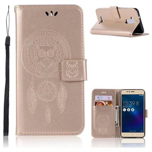 Intricate Embossing Owl Campanula Leather Wallet Case for Asus Zenfone 3 Max ZC520TL - Champagne