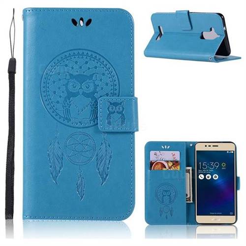 Intricate Embossing Owl Campanula Leather Wallet Case for Asus Zenfone 3 Max ZC520TL - Blue