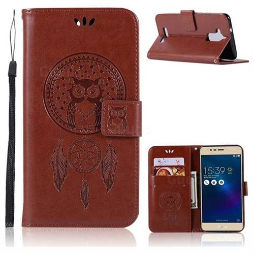Intricate Embossing Owl Campanula Leather Wallet Case for Asus Zenfone 3 Max ZC520TL - Brown