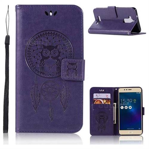 Intricate Embossing Owl Campanula Leather Wallet Case for Asus Zenfone 3 Max ZC520TL - Purple