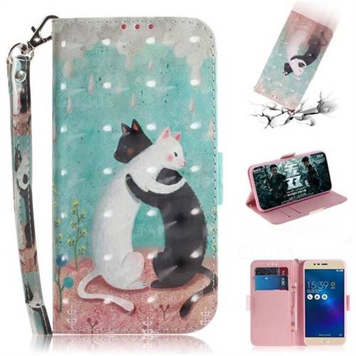 Black and White Cat 3D Painted Leather Wallet Phone Case for Asus Zenfone 3 Max ZC520TL