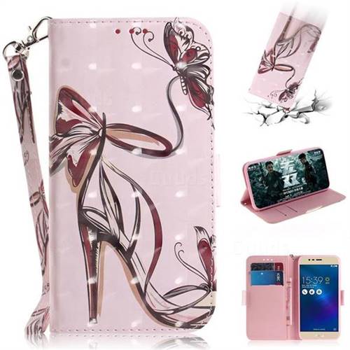 Butterfly High Heels 3D Painted Leather Wallet Phone Case for Asus Zenfone 3 Max ZC520TL