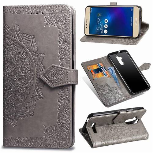 Embossing Imprint Mandala Flower Leather Wallet Case for Asus Zenfone 3 Max ZC520TL - Gray