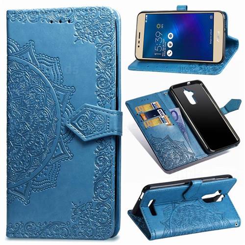 Embossing Imprint Mandala Flower Leather Wallet Case for Asus Zenfone 3 Max ZC520TL - Blue