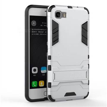 Armor Premium Tactical Grip Kickstand Shockproof Dual Layer Rugged Hard Cover for Asus Zenfone 3s Max ZC521TL - Silver