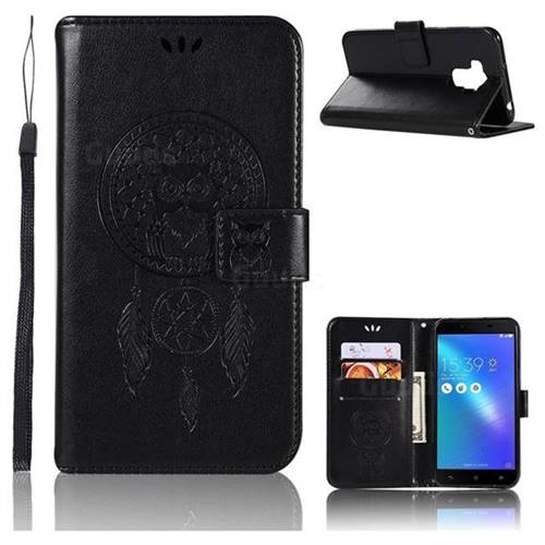 Intricate Embossing Owl Campanula Leather Wallet Case for Asus Zenfone 3 Max ZC553KL - Black