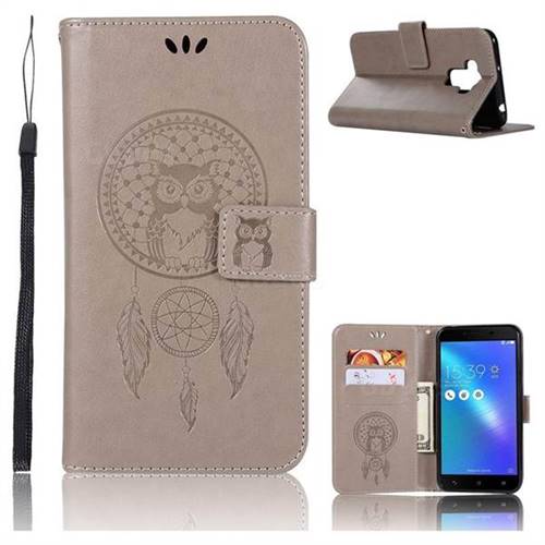 Intricate Embossing Owl Campanula Leather Wallet Case for Asus Zenfone 3 Max ZC553KL - Grey