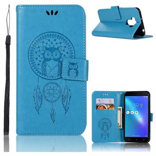 Intricate Embossing Owl Campanula Leather Wallet Case for Asus Zenfone 3 Max ZC553KL - Blue