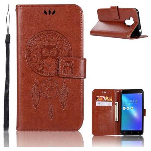 Intricate Embossing Owl Campanula Leather Wallet Case for Asus Zenfone 3 Max ZC553KL - Brown