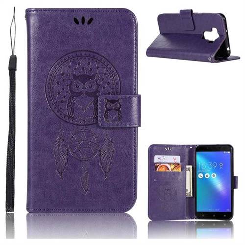Intricate Embossing Owl Campanula Leather Wallet Case for Asus Zenfone 3 Max ZC553KL - Purple