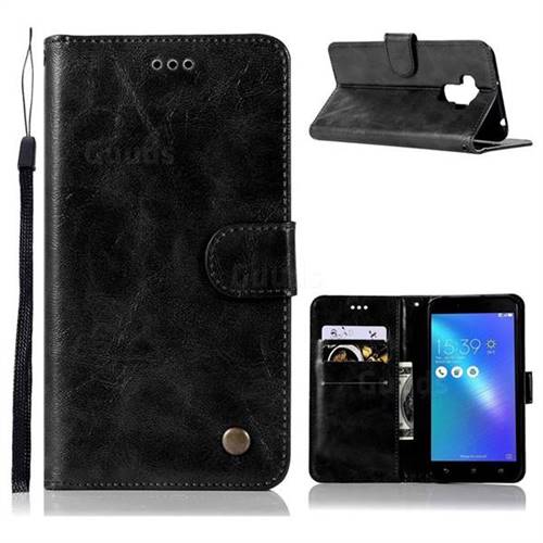 Luxury Retro Leather Wallet Case for Asus Zenfone 3 Max ZC553KL - Black
