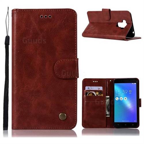 Luxury Retro Leather Wallet Case for Asus Zenfone 3 Max ZC553KL - Wine Red