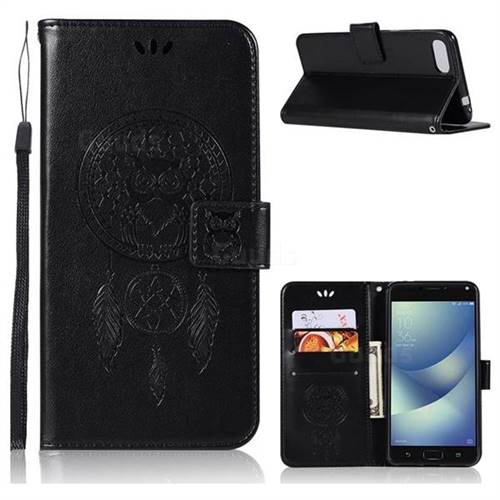 Intricate Embossing Owl Campanula Leather Wallet Case for Asus Zenfone 4 Max ZC554KL Pro Plus - Black