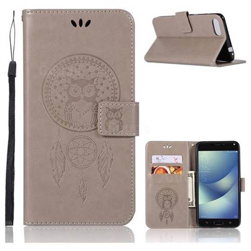 Intricate Embossing Owl Campanula Leather Wallet Case for Asus Zenfone 4 Max ZC554KL Pro Plus - Grey