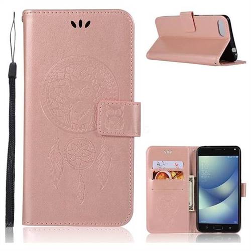 Intricate Embossing Owl Campanula Leather Wallet Case for Asus Zenfone 4 Max ZC554KL Pro Plus - Rose Gold