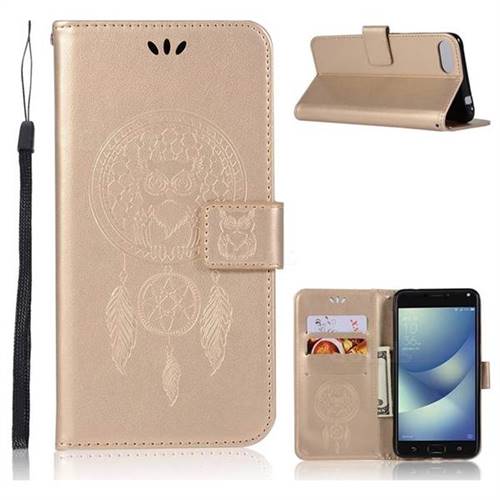 Intricate Embossing Owl Campanula Leather Wallet Case for Asus Zenfone 4 Max ZC554KL Pro Plus - Champagne