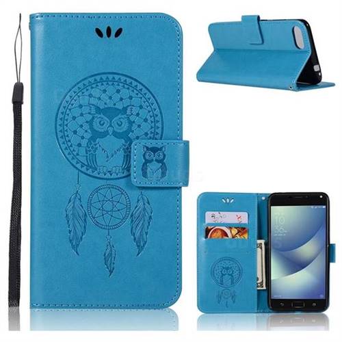 Intricate Embossing Owl Campanula Leather Wallet Case for Asus Zenfone 4 Max ZC554KL Pro Plus - Blue