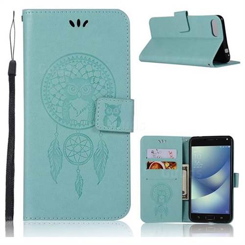 Intricate Embossing Owl Campanula Leather Wallet Case for Asus Zenfone 4 Max ZC554KL Pro Plus - Green
