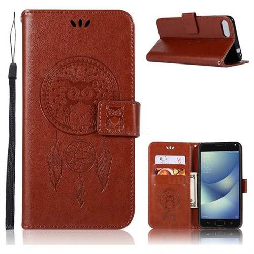Intricate Embossing Owl Campanula Leather Wallet Case for Asus Zenfone 4 Max ZC554KL Pro Plus - Brown