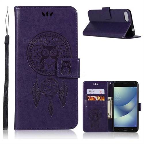 Intricate Embossing Owl Campanula Leather Wallet Case for Asus Zenfone 4 Max ZC554KL Pro Plus - Purple