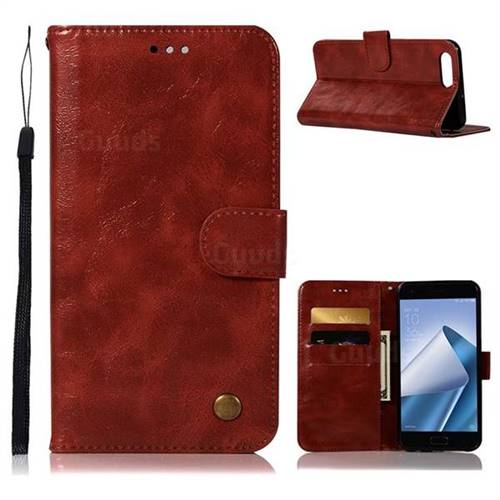 Luxury Retro Leather Wallet Case for Asus Zenfone 4 Max ZC554KL Pro Plus - Wine Red