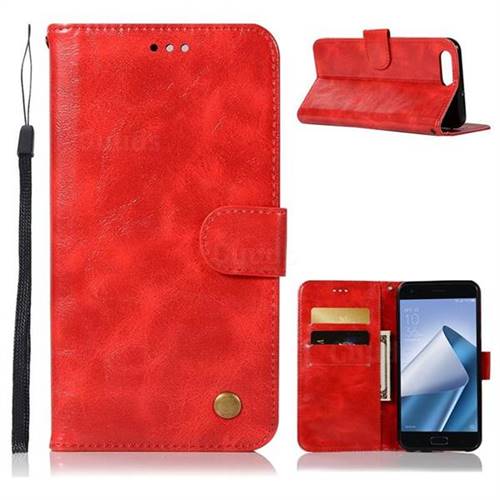 Luxury Retro Leather Wallet Case for Asus Zenfone 4 Max ZC554KL Pro Plus - Red